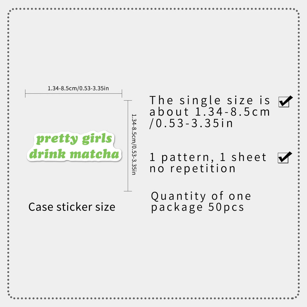 50-Pack Green Matcha Motivational Aesthetic Stickers Waterproof Decorations for Phone Case Water Bottle Stationery Notebook