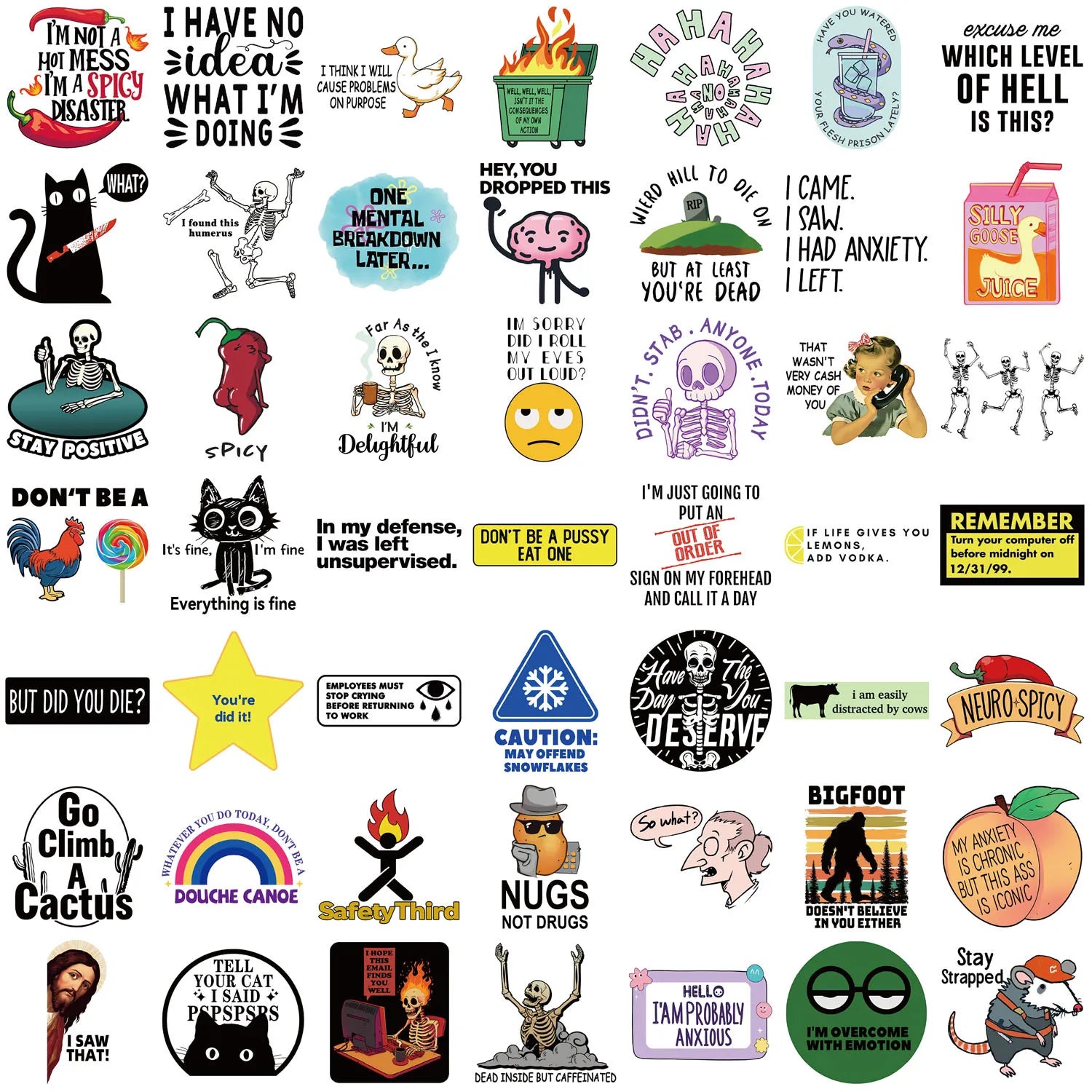 50PCS Funny Snarky Meme Stickers Cartoon Decals Decoration DIY Notebook Fridge Phone Bike Laptop Guitar Graffiti Stickers