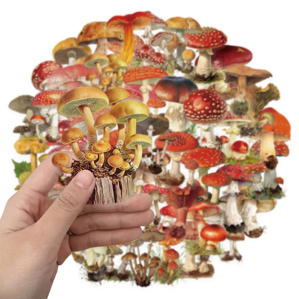50PCS Retro Mushroom Decorative Cartoon Stickers Fun Stickers DIY Manual Scrapbook Fixed Phone Laptop Stickers Toy