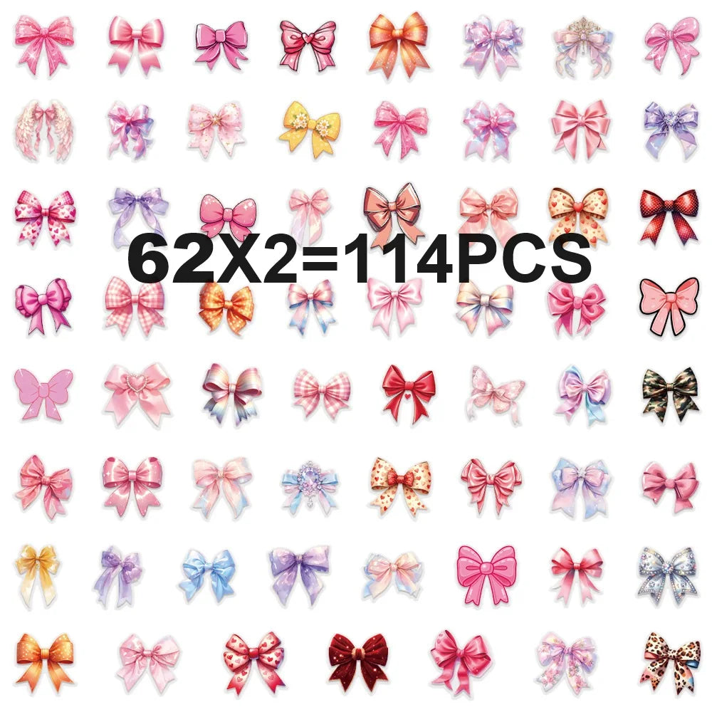 62/124PCS Transparent Bow Personalized Creative Graffiti Stickers for Luggage Water Cups Scooter Stationary Stickers
