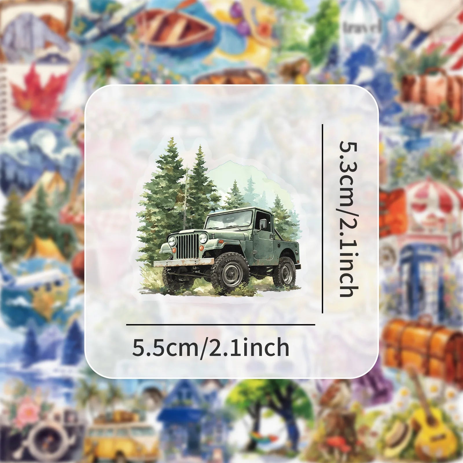50/100PCS Transparent PET Outdoor Travel Cartoon Stickers Watercolor Camping Creative Painting Decor Flat Stationery Sticker