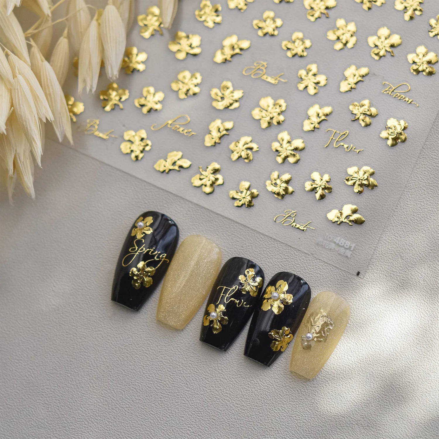 Luxury Metal Hand Painting Nail  Stickers Gold Silver Flowers Nail 3D Decorations Sticker DIY Adhesive Manicure Accessory Decals