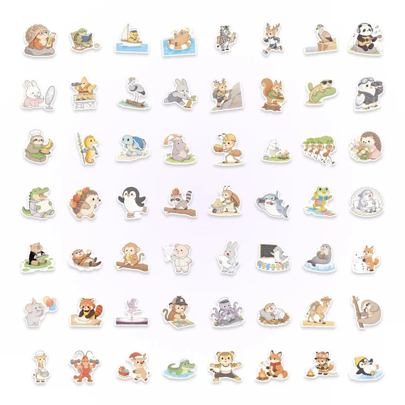 10/30/56PCS Watercolor Animals PVC Sticky Sticker Stationery DIY Children's Laptop Luggage Skateboard Decoration Scrapbooking