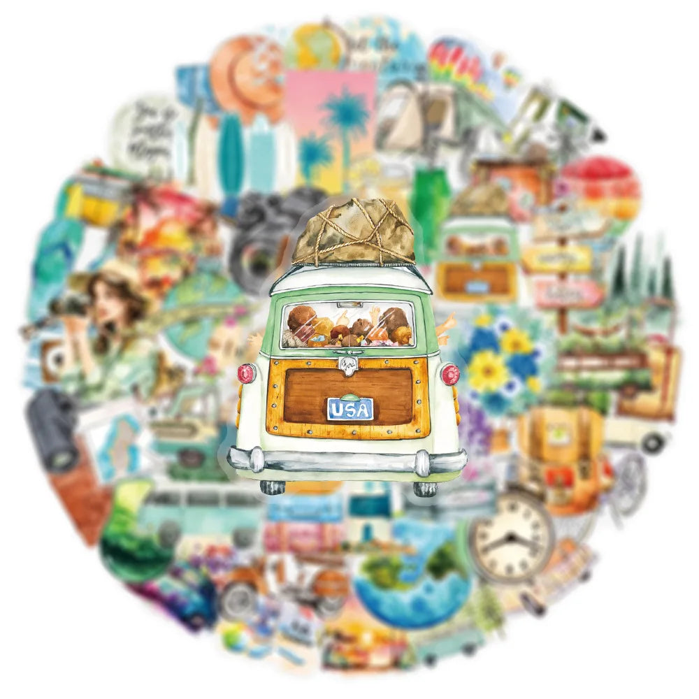 50PCS Transparent PET Fresh&Simple Outdoor Travel Stickers Travel Maps Decoration Stationery Notebook Luggage Stickers