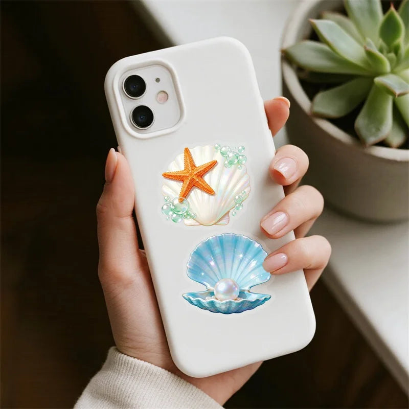 56PCS Cute Shell Transparent PET Phone Sticker Aesthetic Tear Open Decoration DIY Colored Laptop Luggage Graffiti Decals
