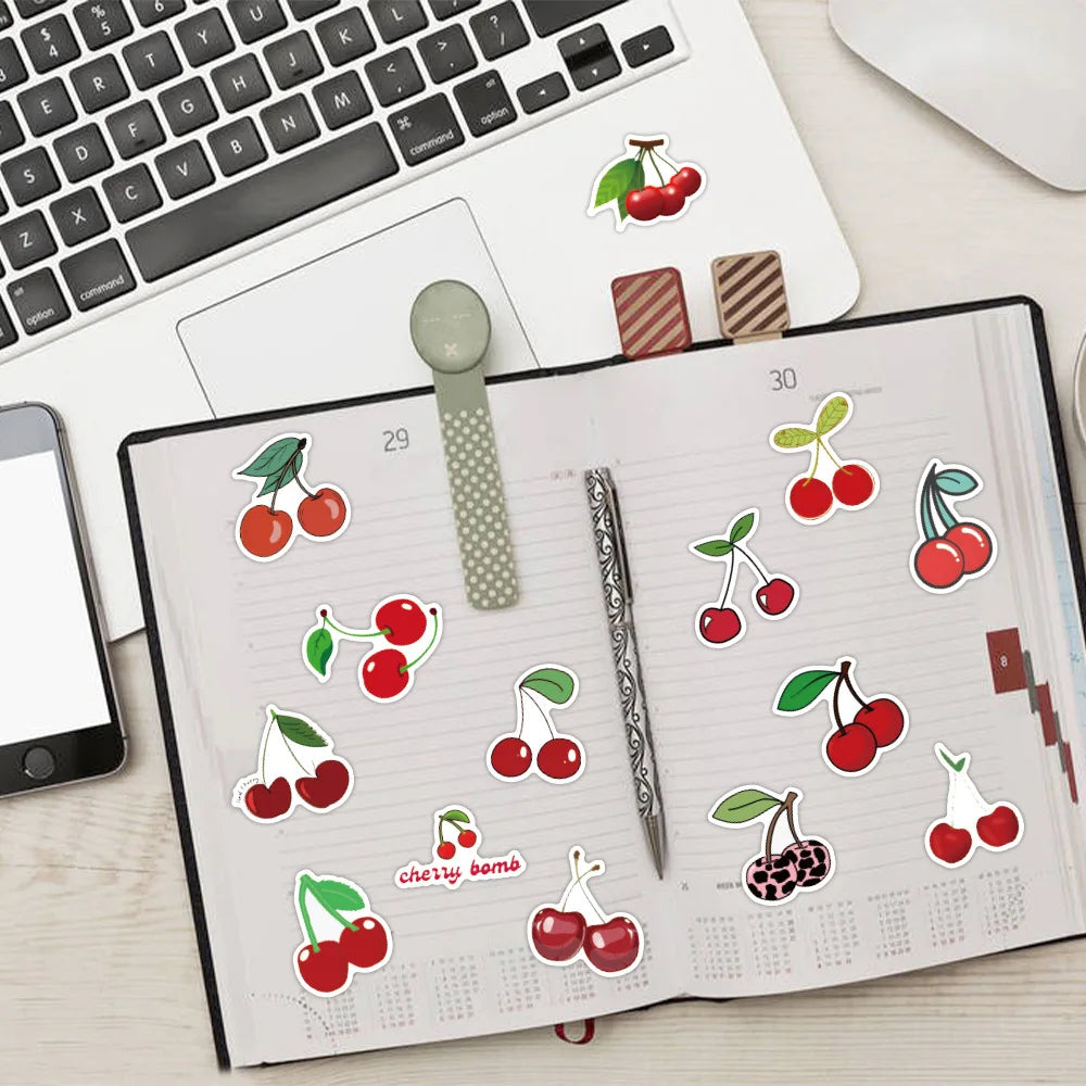 60/120PCS Fruit Cute Cherry Graffiti Sticker Car Luggage Case Water Cup Scooter Waterproof Stationery Sticker