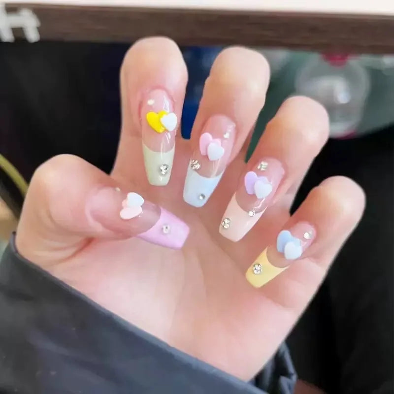 30PC Macaron Color Blocked Love Nails 3D Decoration 5*7mm Flatback Peach Heart Resin Nail Art Charms Gems DIY Manicure Accessory