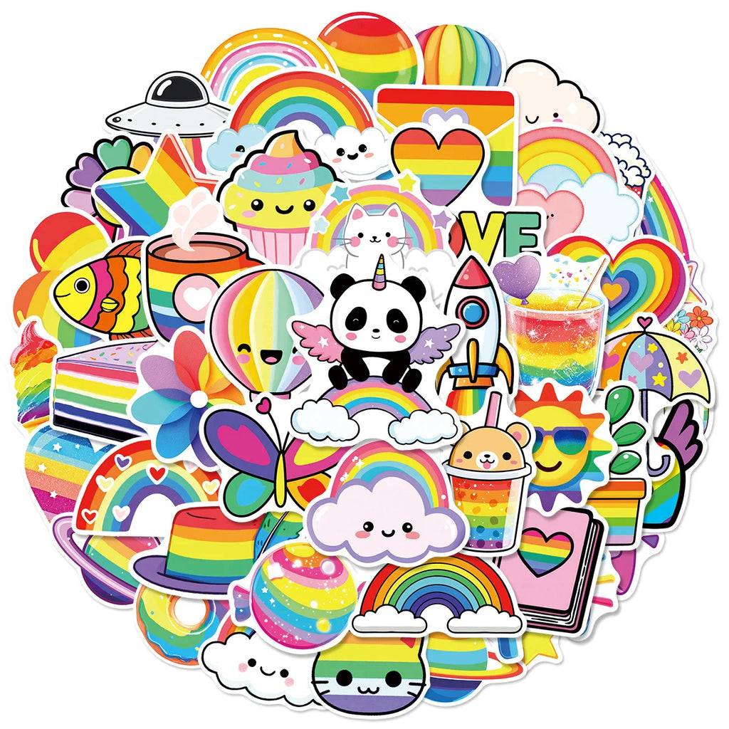50PCS Cartoon Cute Rainbow Stickers Phone Tablet Waterproof Helmet Car Decoration Children Stationary Stickers