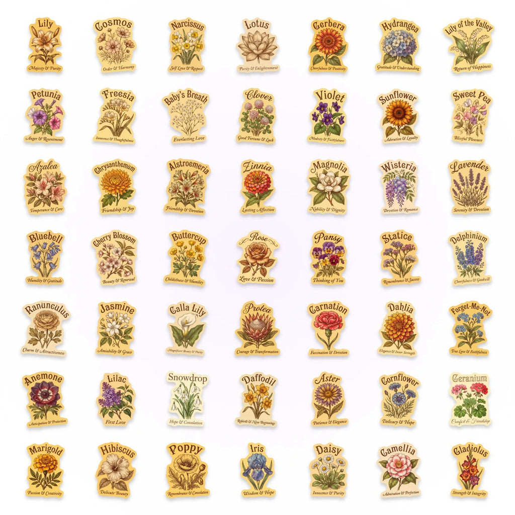 50/100 Pcs Vintage Floral Kraft Paper Style Stickers Aesthetic Waterproof DIY for Phone Suitcase Scrapbook Laptop Creative Decal