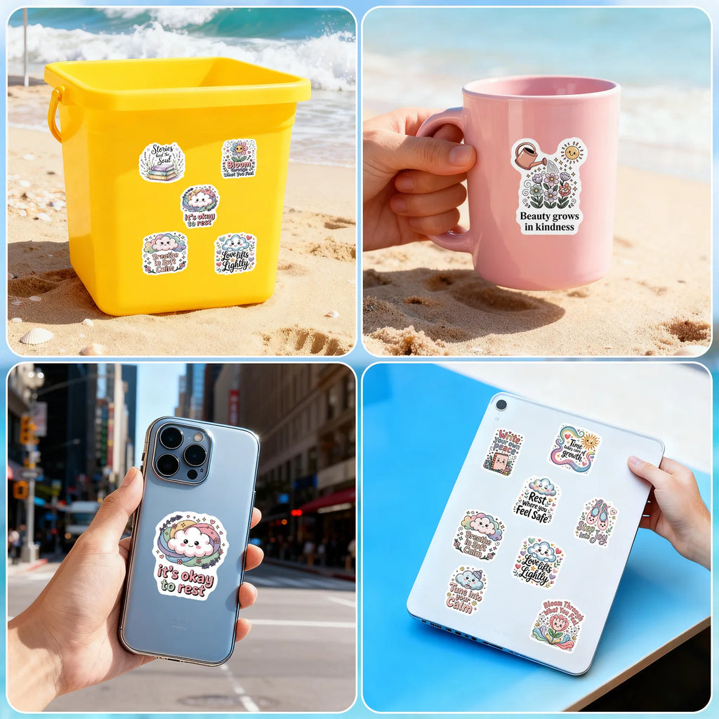 50/100 Pcs Cute English Phrase Cartoon Doodle Stickers DIY Game for Stationery Box Notebook Fridge Storage Box Vinyl Decals
