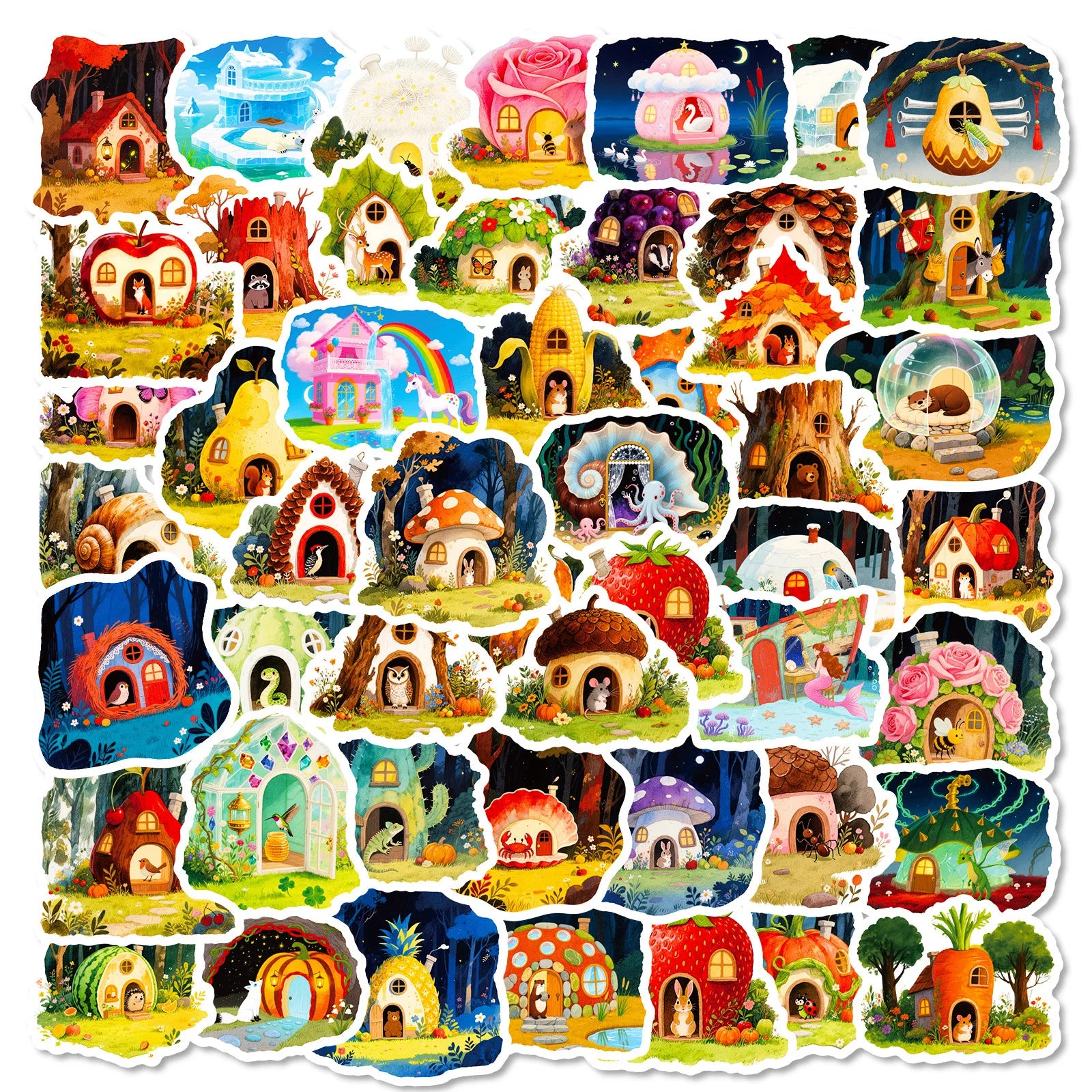 56-Piece Fairy-Tale Forest Animal House Doodle Stickers Student Stationery Notebook Holiday Reward Decorative Stickers