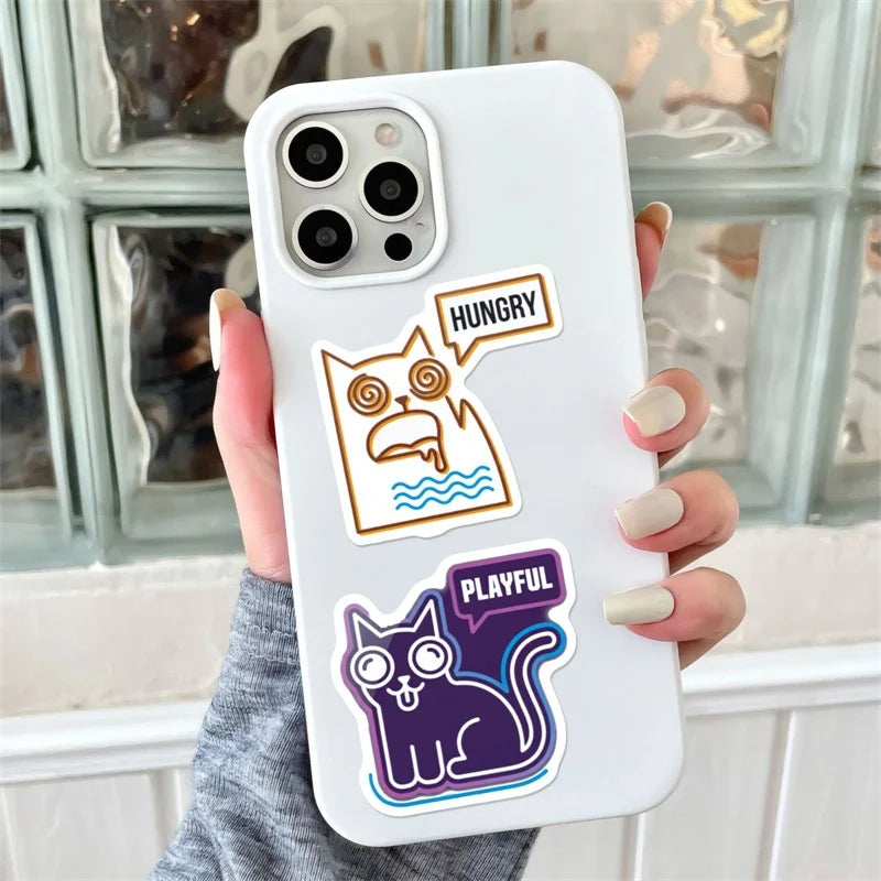 10/30/56PCS Abstract Lines Cat PVC Sticky Sticker Stationery DIY Children's Laptop Luggage Skateboard Decoration Scrapbooking