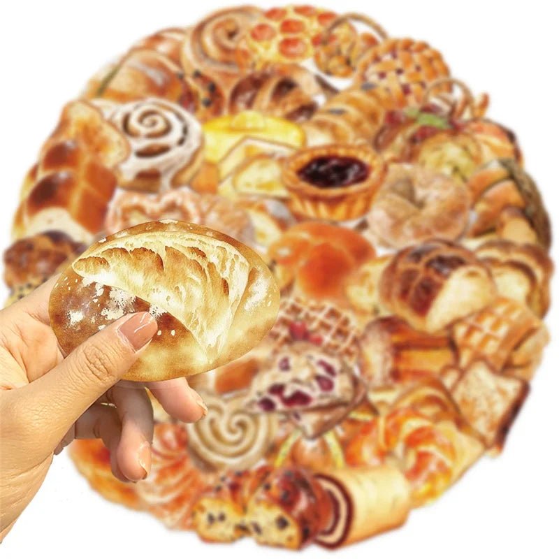 50PCS Kawaii Bread PET Sticky Sticker Aesthetic Korean Stationery DIY Decoration Scrapbooking School Supplies for Kids