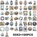 50/100PCS Cartoon Retro Navigation Sticker Pack Waterproof Transparent PET Decorative Guitar Notebook Stationery Stickers