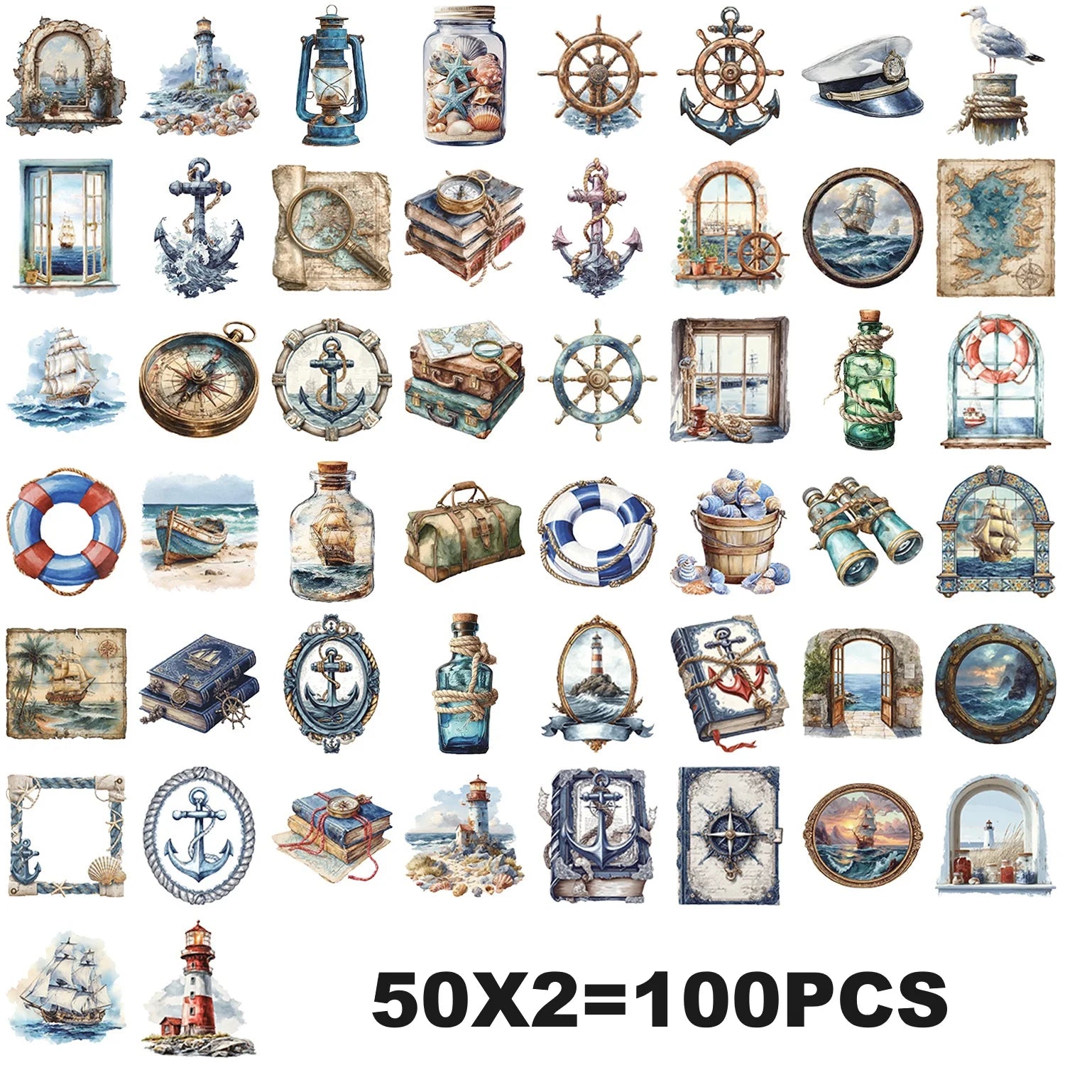 50/100PCS Cartoon Retro Navigation Sticker Pack Waterproof Transparent PET Decorative Guitar Notebook Stationery Stickers