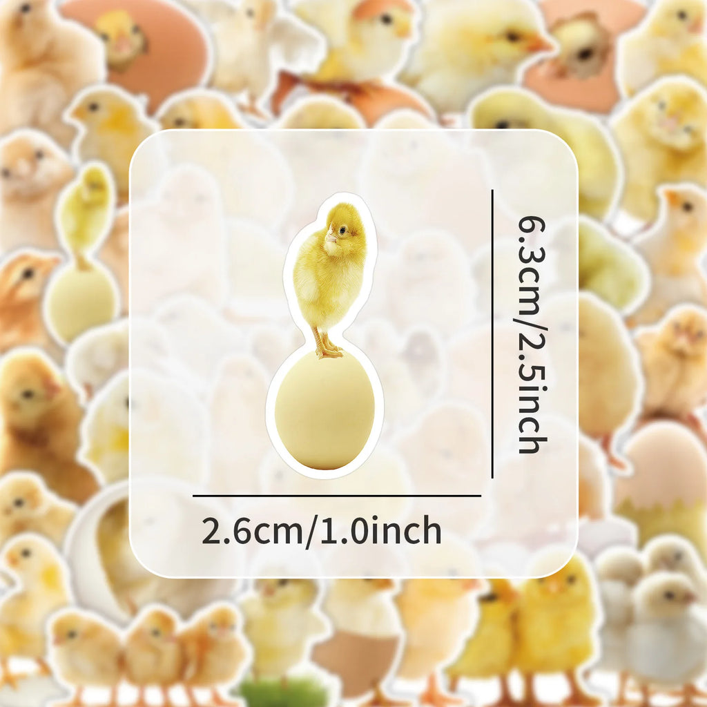50-Pack Realistic Yellow Chick Stickers Cartoon Animal Cute Chicks Creative Stationery Luggage Decoration Reward Sticker