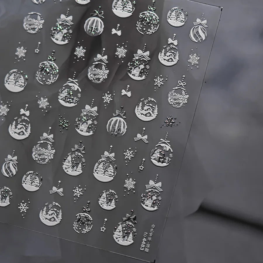 Christmas Gold-embossed Nails Accessories Stickers White Snowball Snowflake Adhesive Nail Art Stickers DIY Winter Nails Decorati
