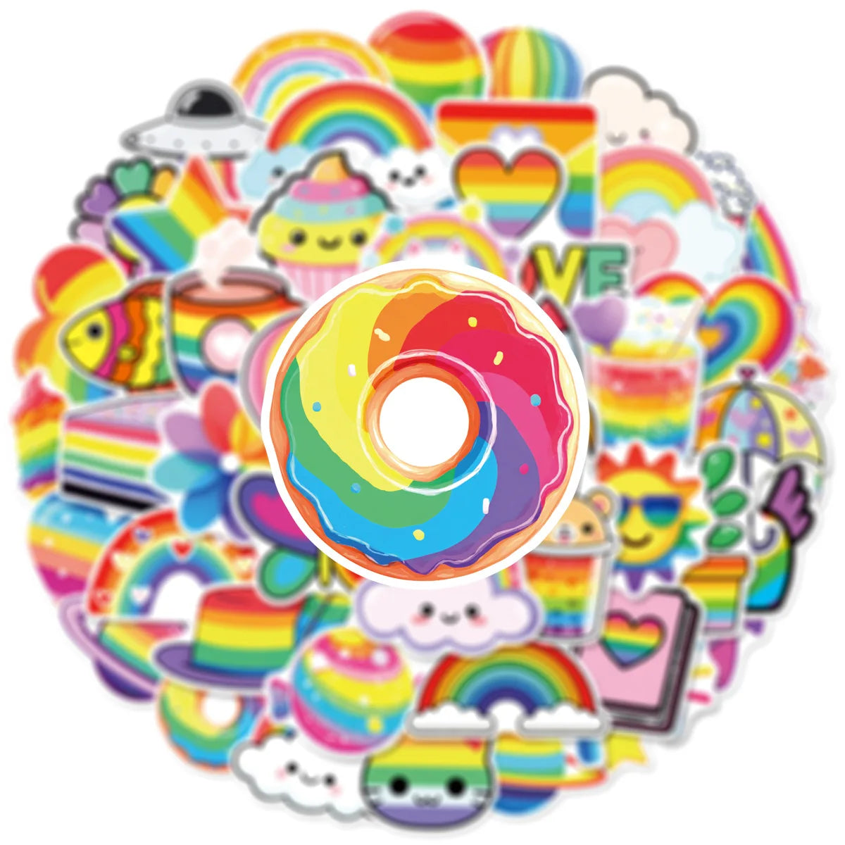 50PCS Cartoon Cute Rainbow Stickers Phone Tablet Waterproof Helmet Car Decoration Children Stationary Stickers