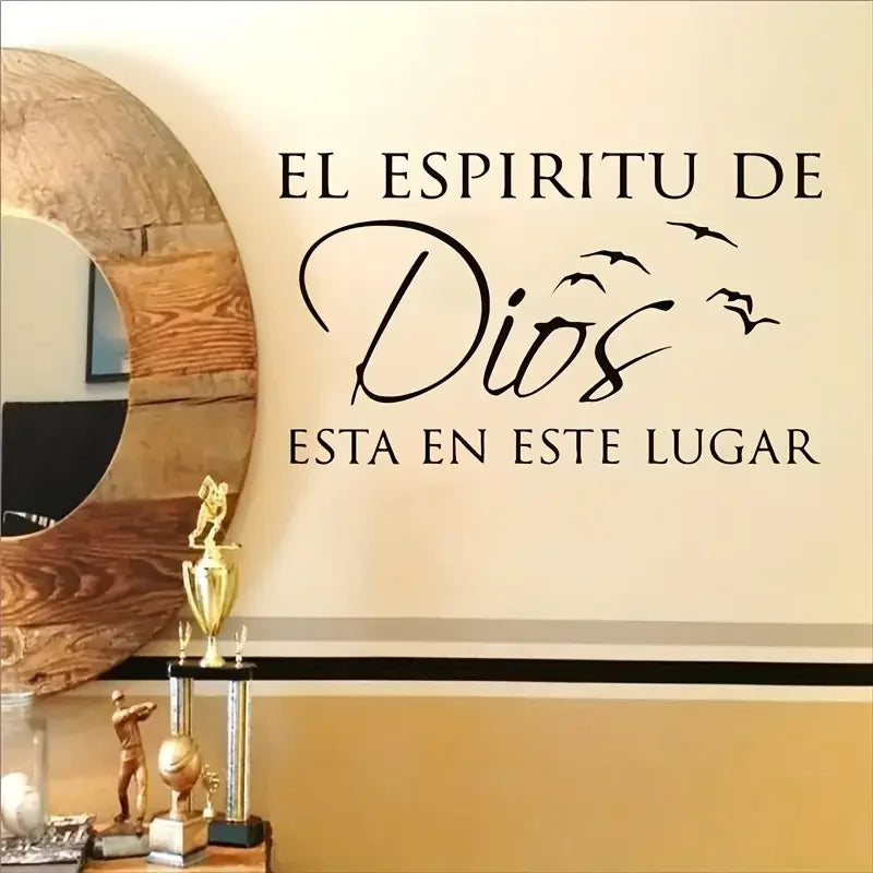 Spanish "El Espíritu de Dios" Christian Vinyl Wall Decal - Contemporary Matte Finish Religious Art with Birds Design, Multi-Surf
