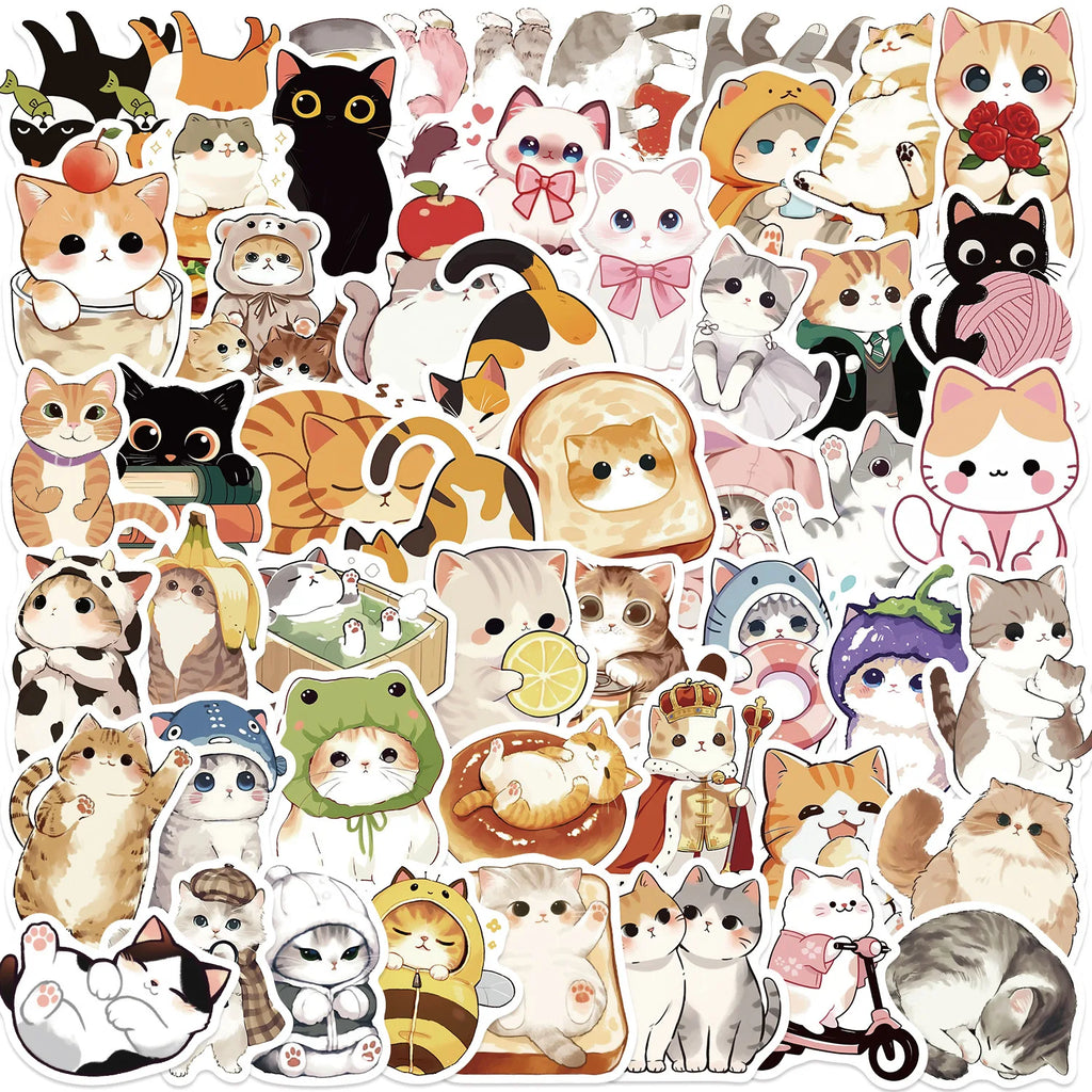 50PCS Cartoon Cute Cat Graffiti Stickers Decorative Luggage Notebook DIY Waterproof Stickers