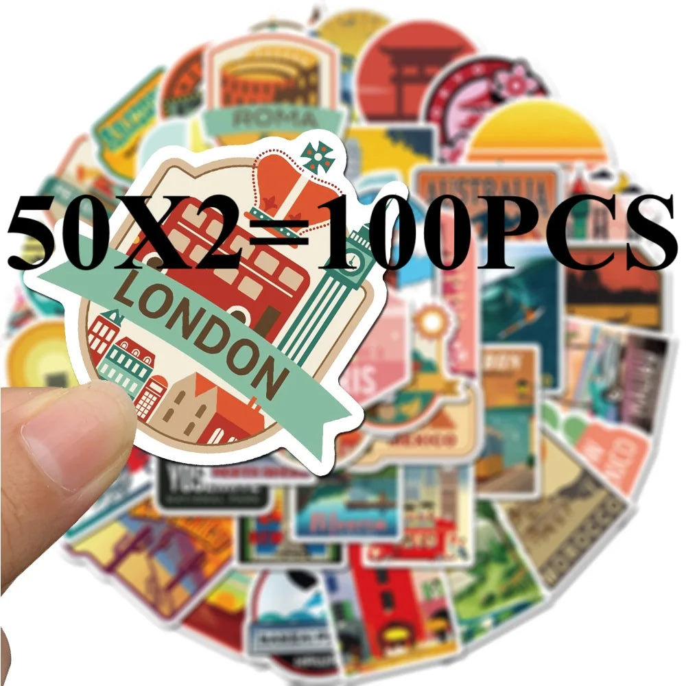 50/100PCS Travel City Landscape Graffiti Stickers Luggage Trolley Scooter Notebook Waterproof Stationery Stickers for Children