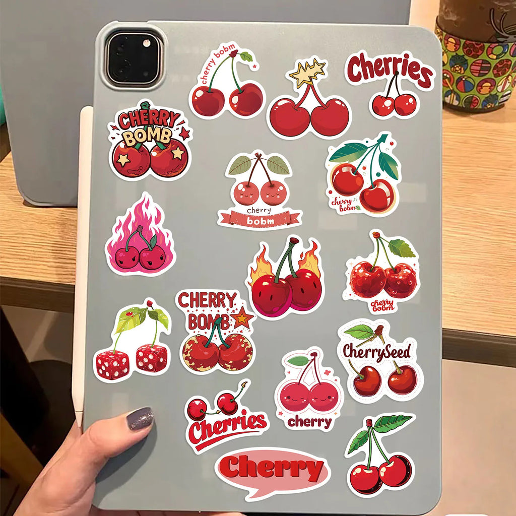 50PCS Red Cartoon Cherry Small Mouth Graffiti Stickers Decorative Guitar Notebook Luggage DIY Waterproof Stickers