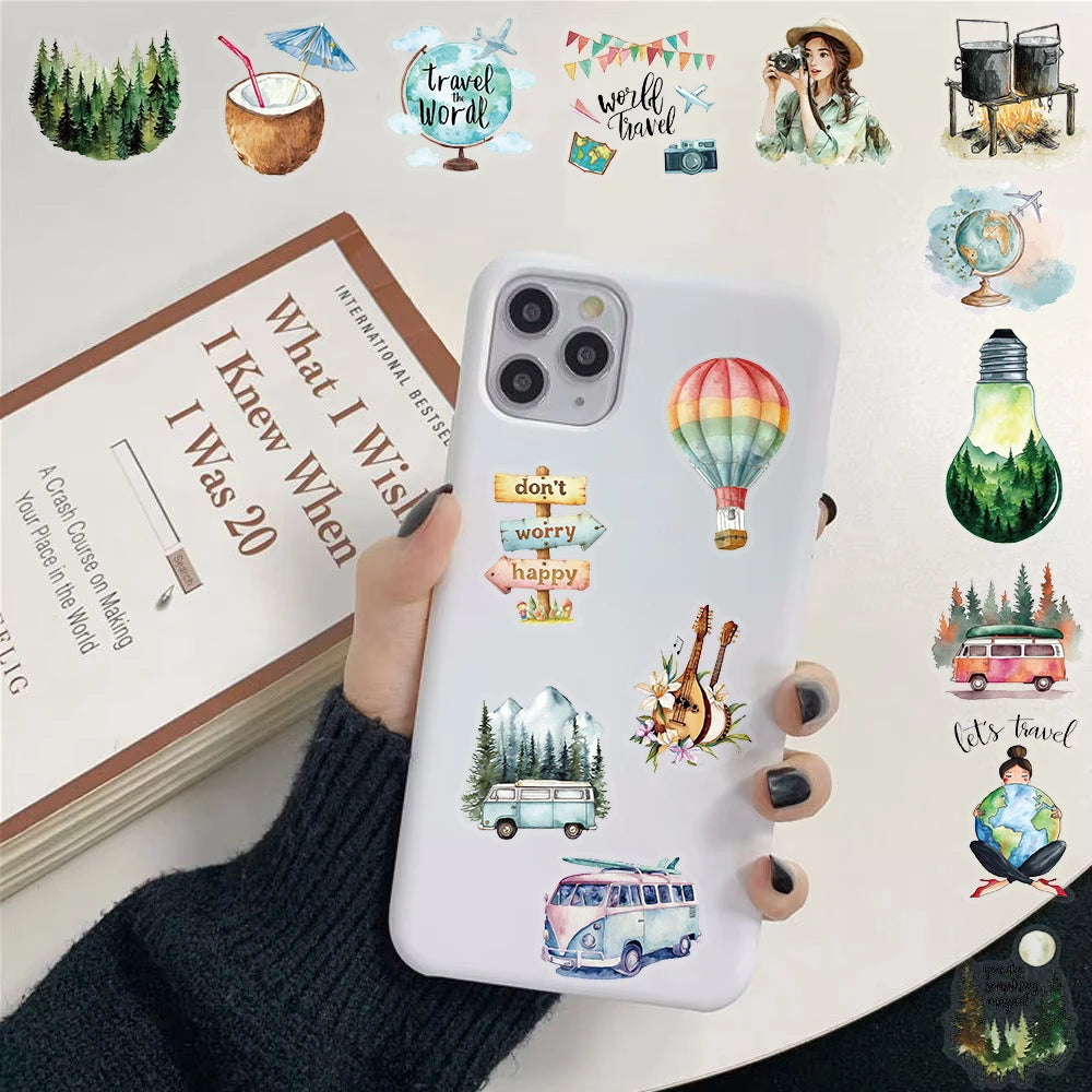 50PCS Minimalist Outdoor Travel Stickers Notebook Suitcase Phone Cartoon Coffee Laptop Luggage Bike Cool Waterproof Decal
