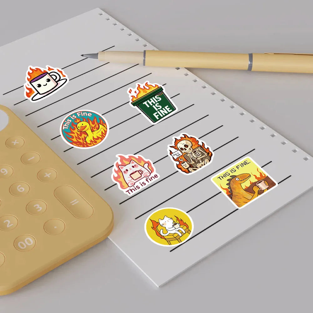 50PCS Cute This is Fine Stickers Skateboard Classic Graffiti Nostalgia Laptop Living Phone Coffee DIY Landscape Wall Bar Sticker
