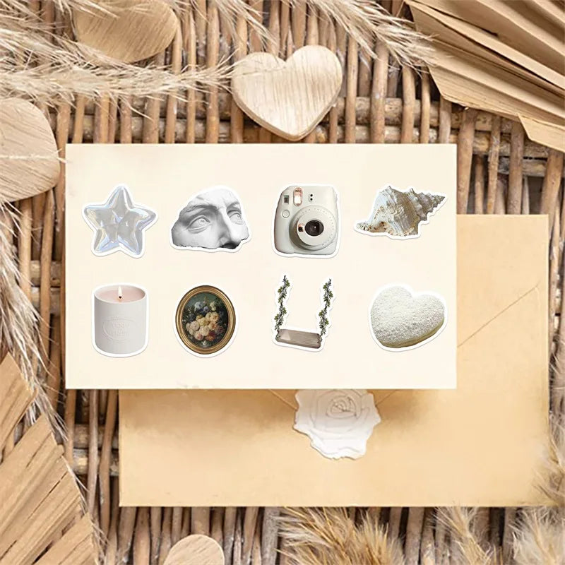 10/30/50PCS INS White PVC Sticker Aesthetic Decoration Scrapbooking Sketchbook Korean Stationery School Supplies for Kids