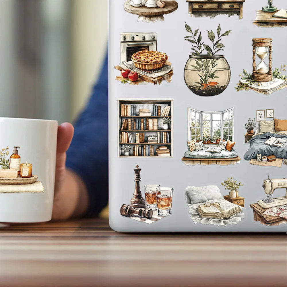 50PCS Home Art Series Transparent Stickers DIY Scrapbook Phone Case Laptop Tablet Decorative Toy Stickers