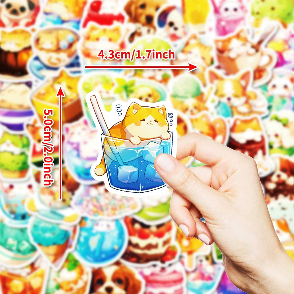 50/100PCS Food Cat Dog Creative Graffiti Stickers Cartoon Stickers Stationery Notebook Animal Stickers