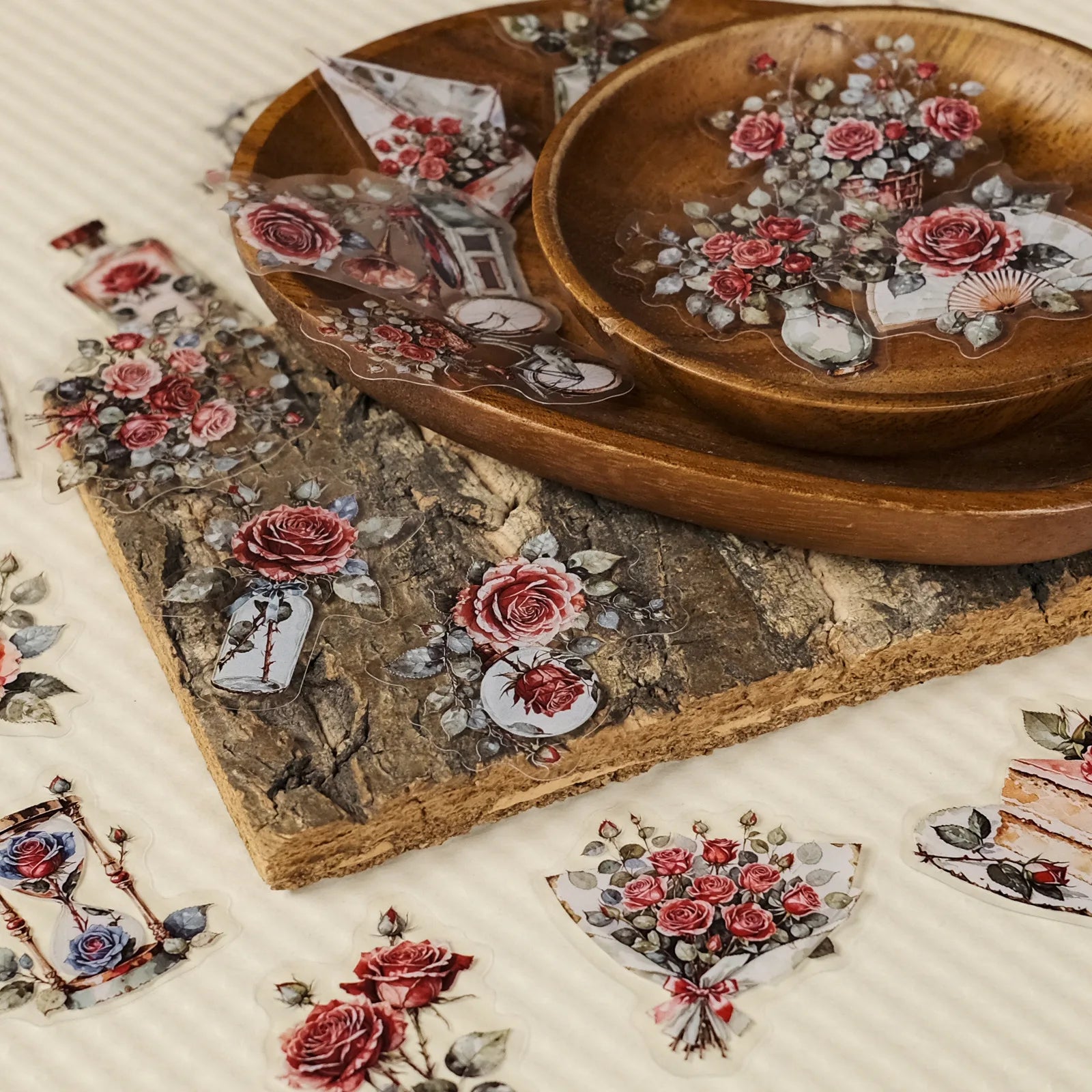 56PCS Rose Transparent PET Stickers High Beauty and Exquisite Rose DIY Laptop Stationary Stickers