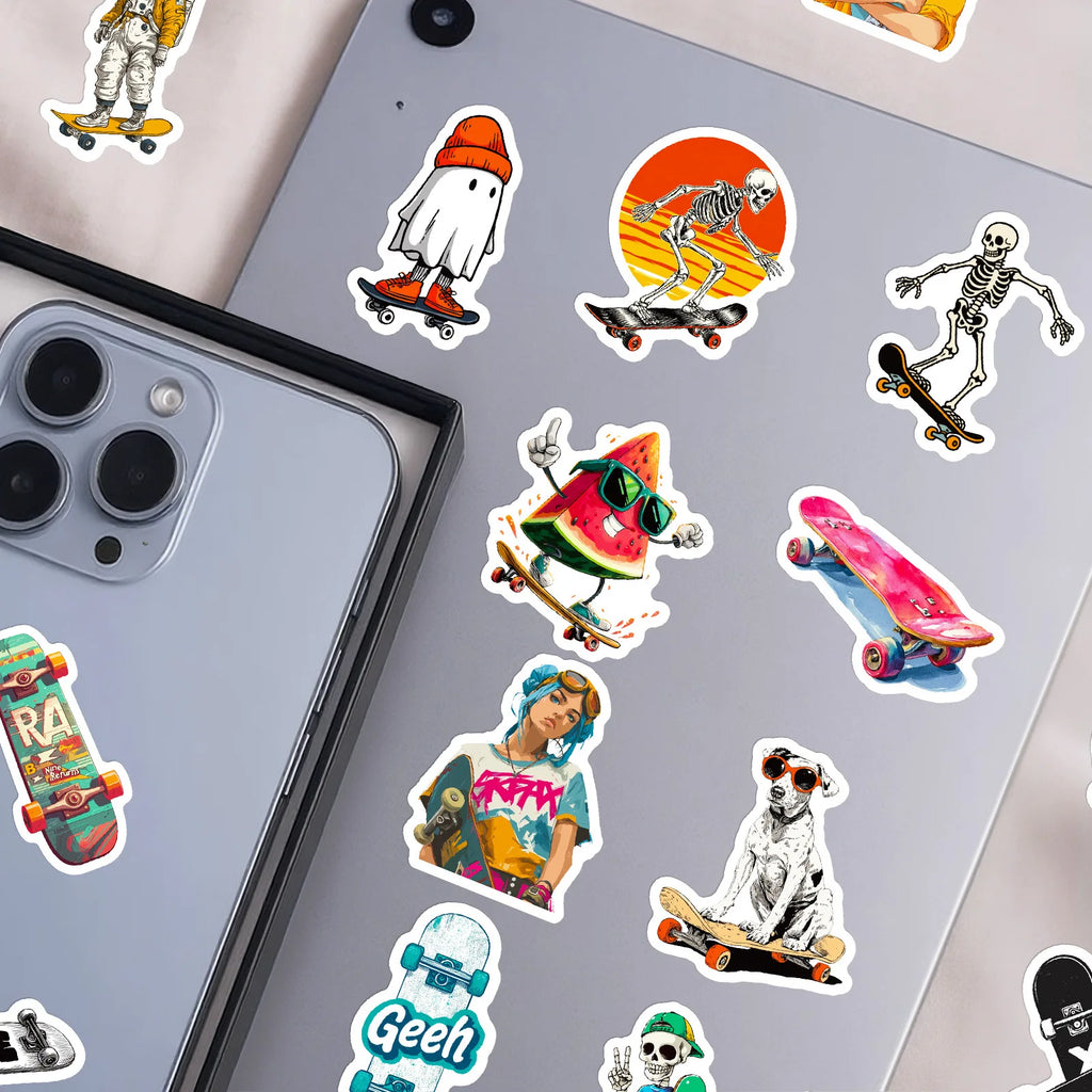 56/112 Pcs Cool Skateboard Funky Pattern Stickers No Repeat for Scooter Helmet Bike Suitcase Car Outdoor Equipment Pencil case