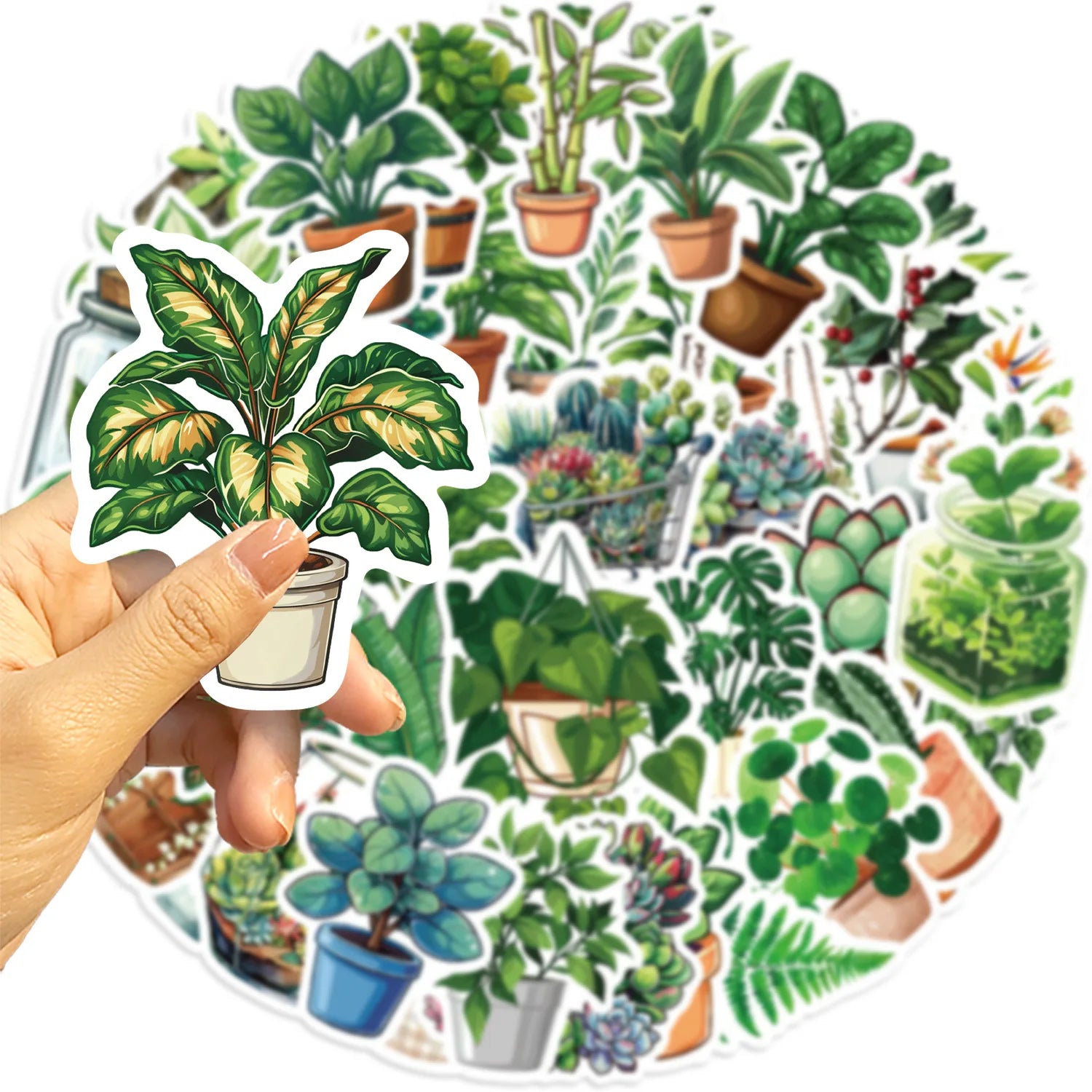50PCS Cute Plants Green Aesthetic Stickers DIY Decoration For Fridge Notebook Bike Phone Suitcase Cartoon Sticker