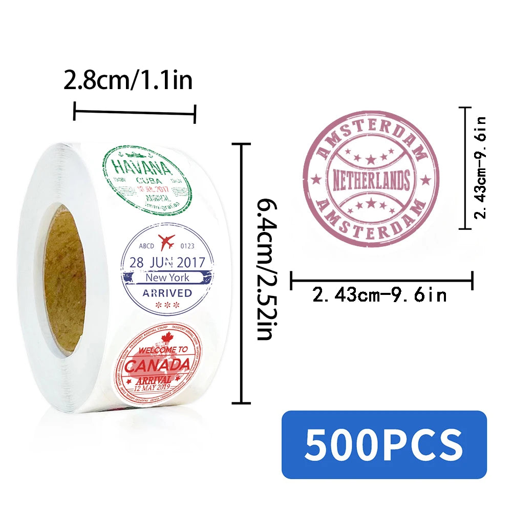 500PCS Passport Stamps Roll Sticker Suitcase Bicycle Notebook Scrapbook Motorcycle PVC Classic Classic Guitar Wall Decor Sticker