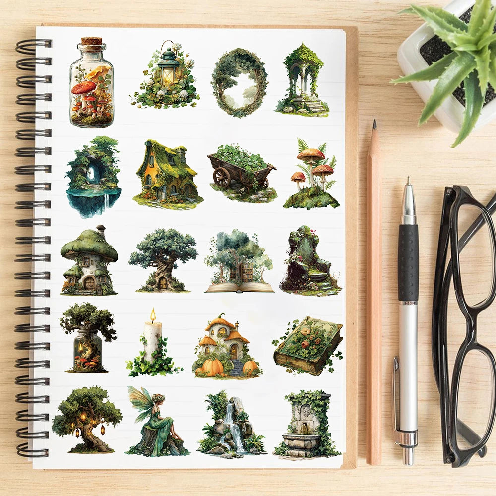 50/100PCS Forest Themed Green Stickers Decoration Notebook Laptop Luggage Art Coffee Phone Bicycle Cute Graffiti Case Sticker