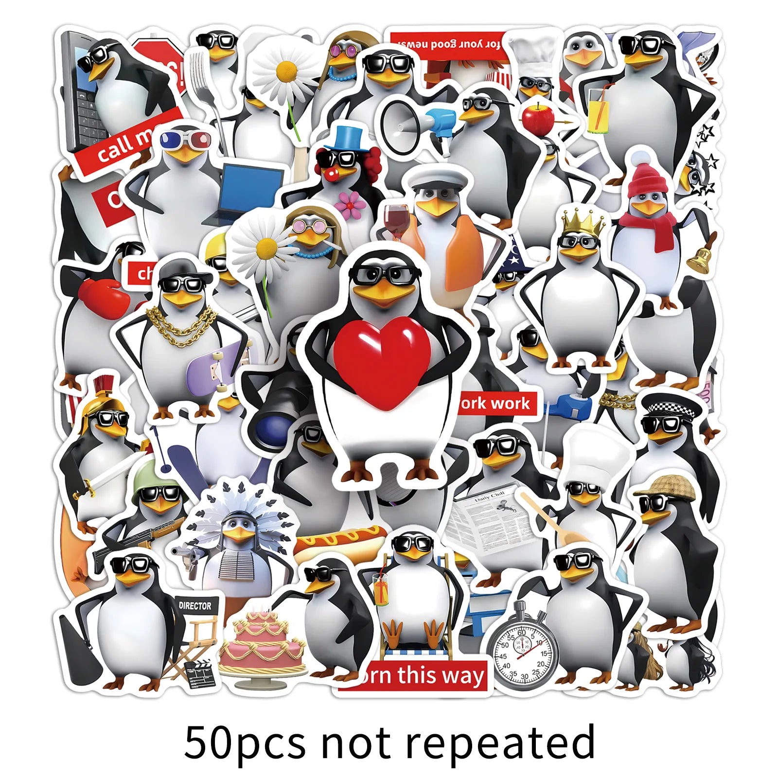 50Pcs Pack Funny Penguin Doodle Stickers, Stationery Notebook Organizer Box Suitcase Fridge DIY Waterproof Decor Decals Sticker