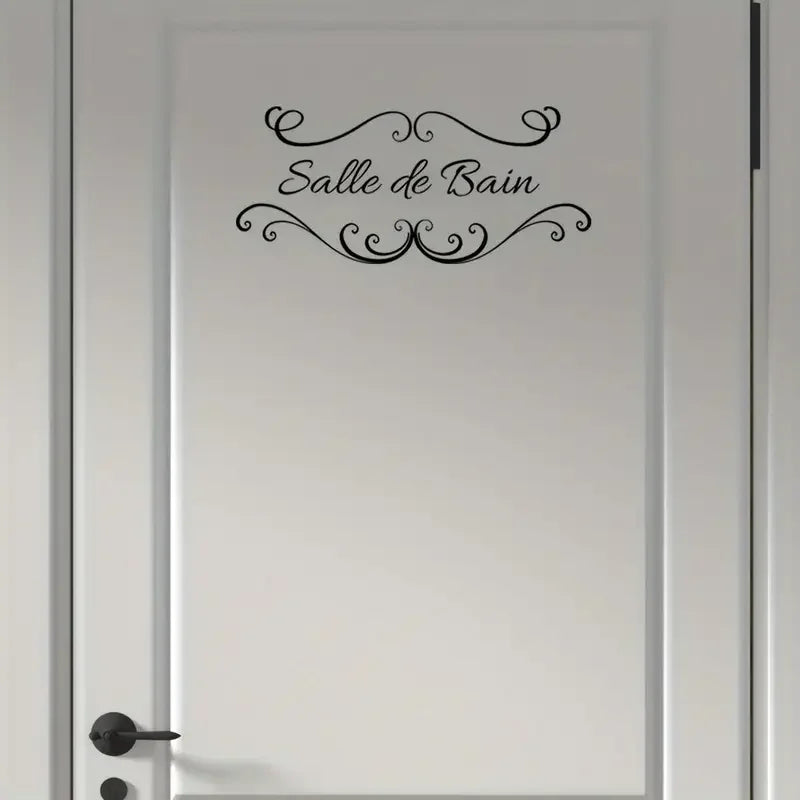 1pc French "Salle de Bain" Vinyl Door Decal - Contemporary Style, Removable Bathroom & Restroom Wall Sticker with Elegant Laurel