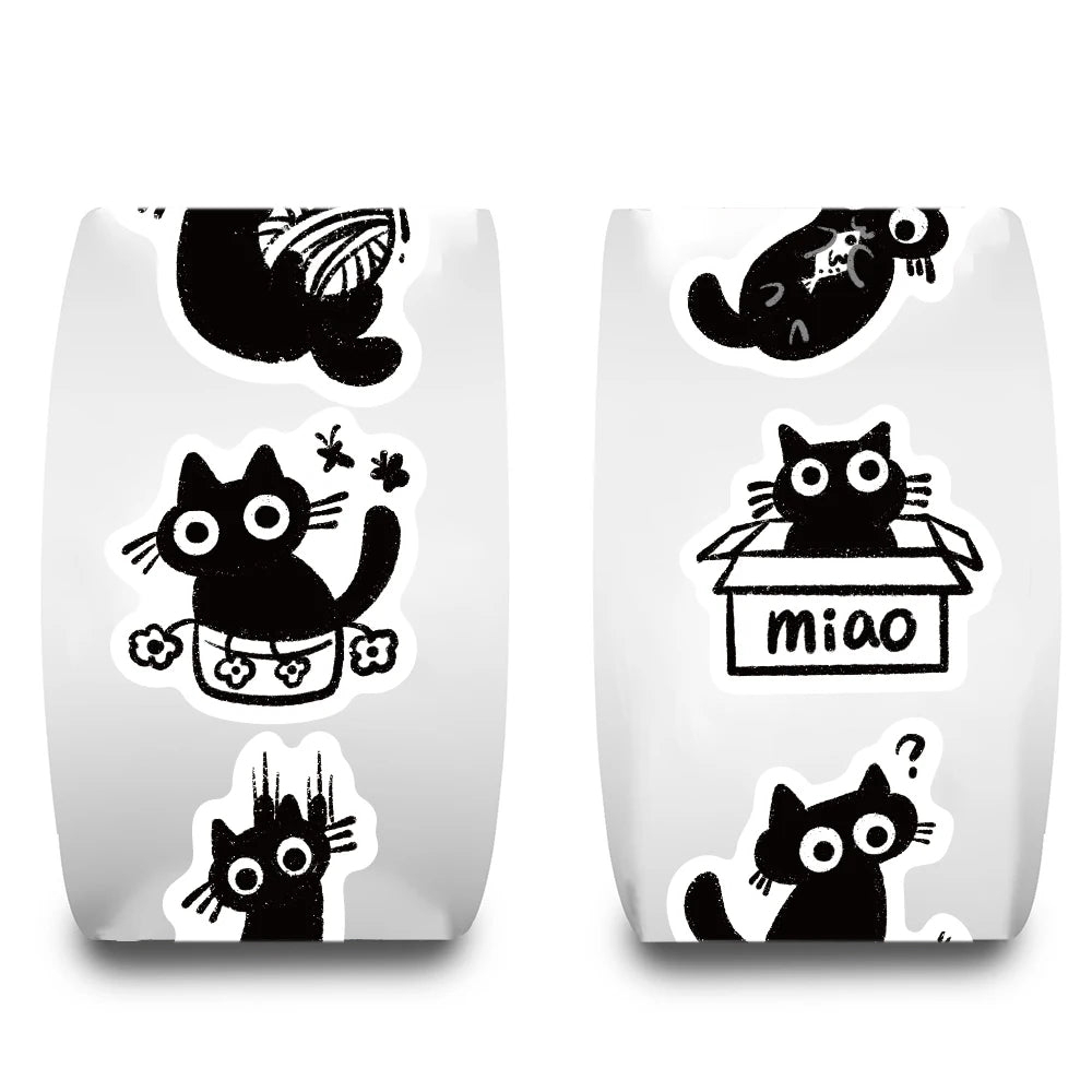 500PCS Little Black Cat Roll Stickers Harajuku Scrapbooking Luggage Cool Phone Coffee Laptop Gift For Waterproof Guitar Sticker
