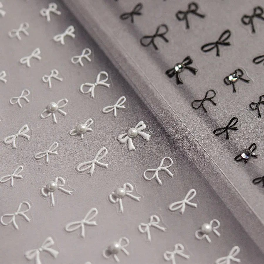 5D Versatile Black and White Bow Ribbon Bowknot Nail Sticker Crystal Diamond Nail Stickers Adhesive Decals Nail Art Decorations