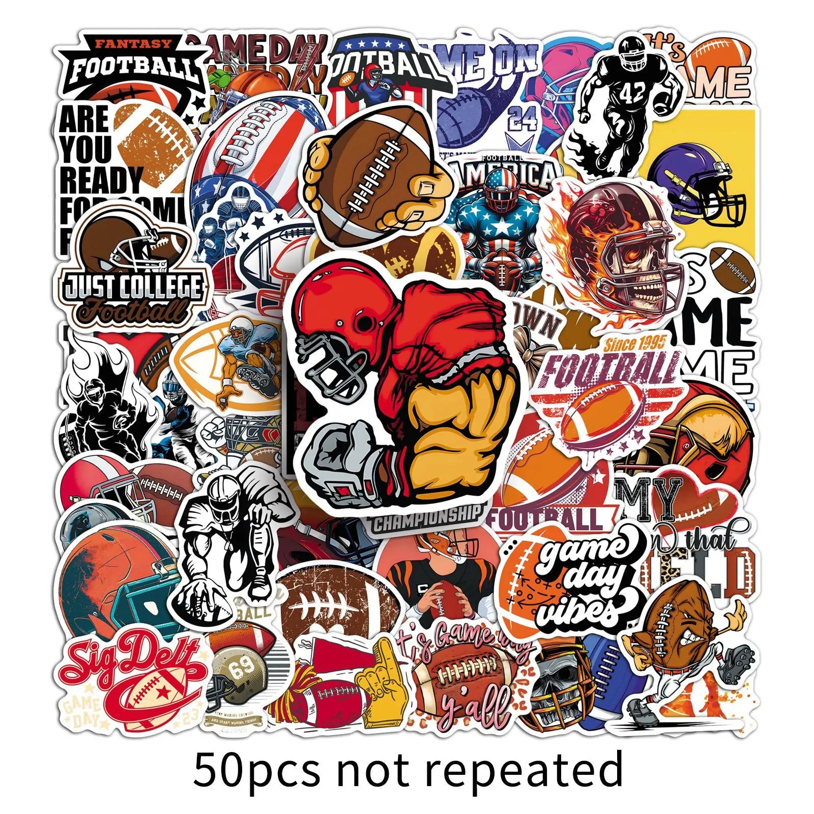 50Pcs US Football Sports Stickers, Waterproof Student Notebook Decals Phone Car Skateboard Fridge Luggage Decor Stickers