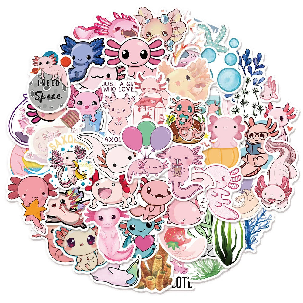50/100PCS Axolotl Graffiti Stickers Cute Animal Cartoon Stickers Toy Suitcase Scrapbook Diary Mobile Laptop Sticker Pack