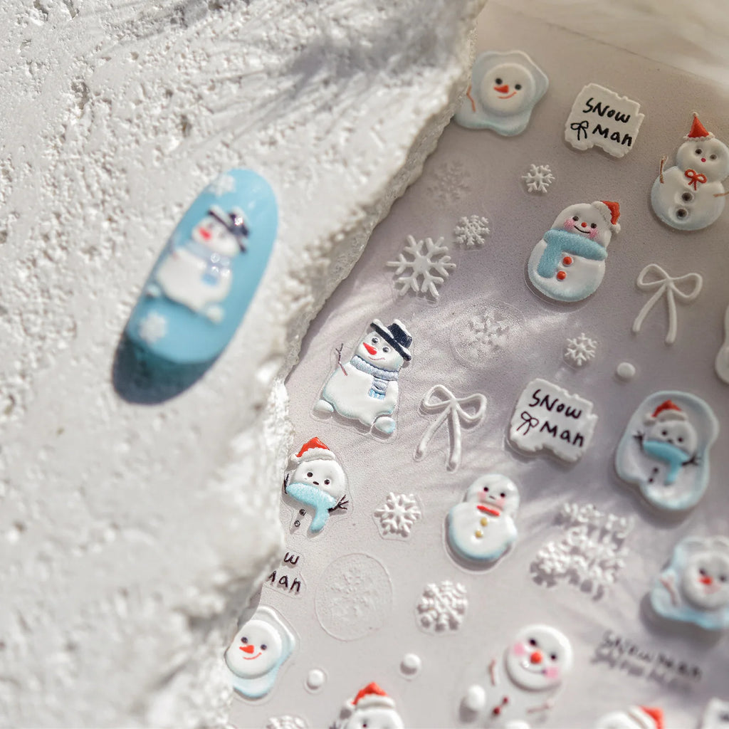 Cute Mini Snowman Nail Art Decorations Decals Stickers Merry Christmas Snowflake Bows Pattern Nails 3D Decorations Stickers DIY