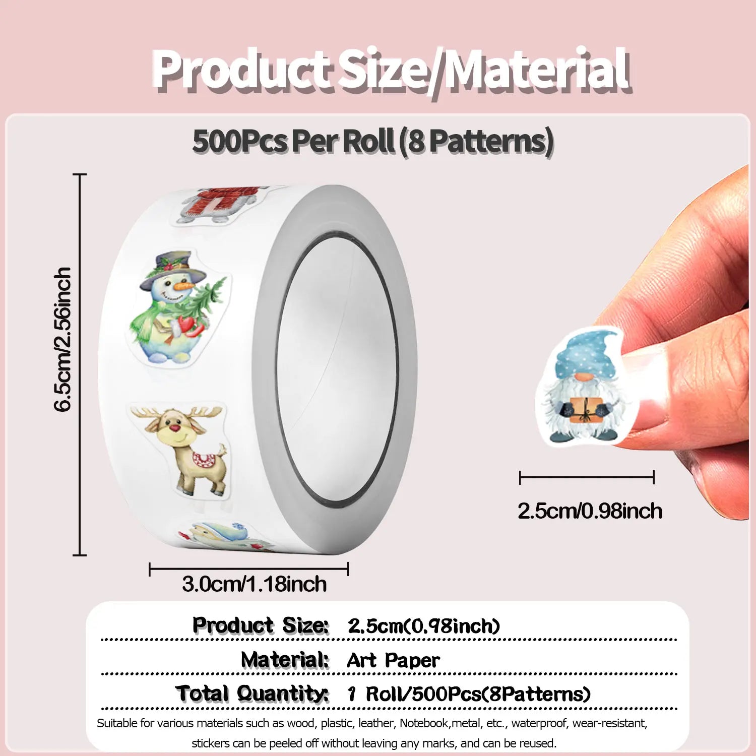 500Pcs Irregular Classic Christmas Characters Stickers 2.5cm/1'' DlY Craft Decoration Festival Scrapbooking Labels Gift Sealing
