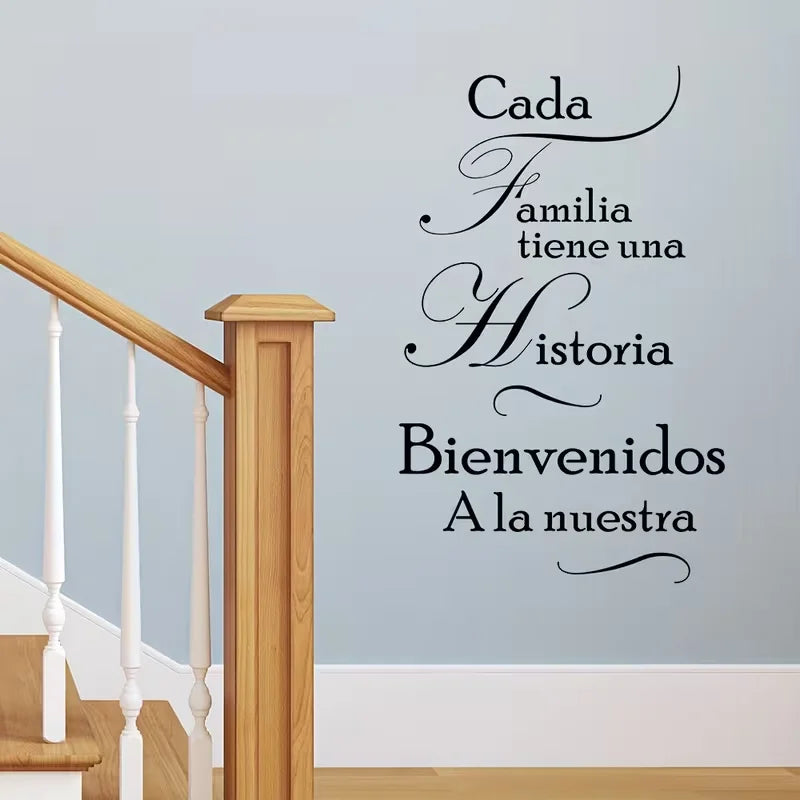"1 Set Home Slogan Art Wall Decals, Warm Family Quotes Wall Decal, CADA Familia tiene UNA Historia Vinyl Sayings Words Wall Deco