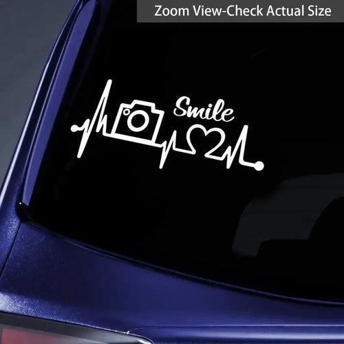 1pc Smile Camera Photography Lover Heartbeat Car Sticker For Laptop Water Bottle Car Truck SUV Motorcycle Vehicle Paint Window W