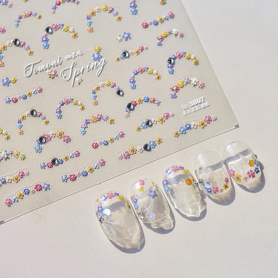 5D Diamond Colorful Flower Nail Art Stickers Elegant SelfAdhesive Flowers Nail Decorations Decals Japanese Nails Accessories DlY
