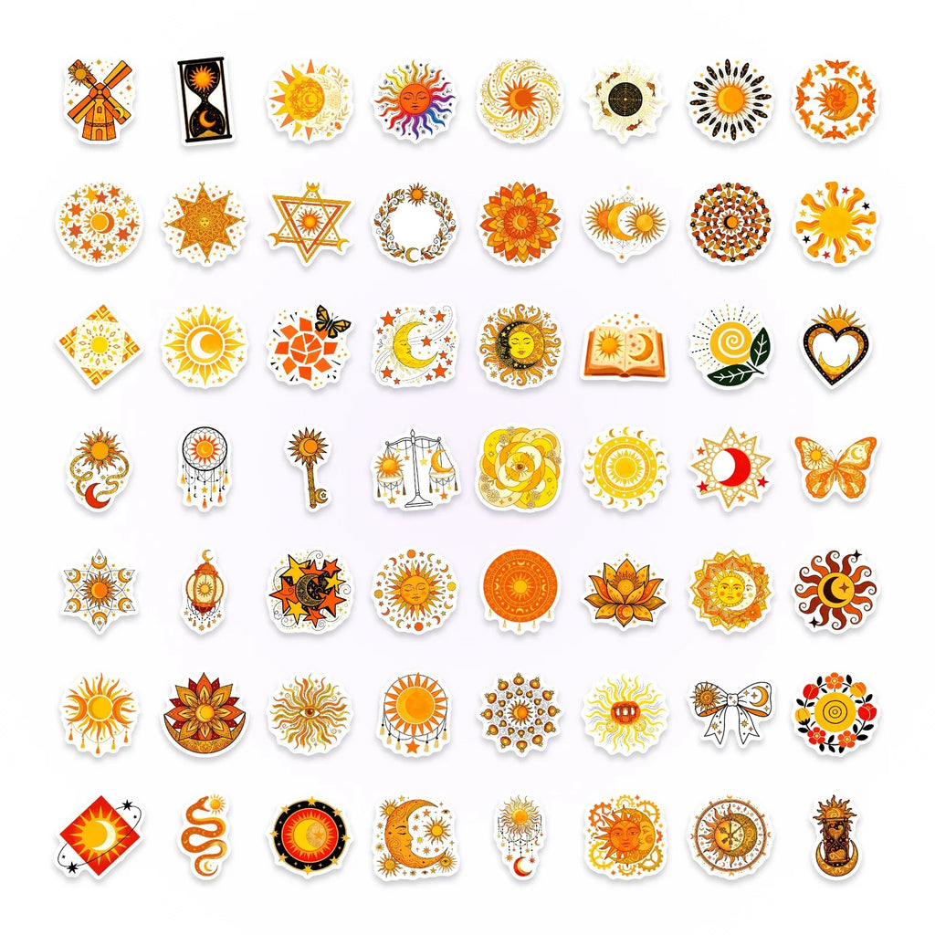 50/100 Pcs Sun Moon Mandala Art Stickers Thick Waterproof DIY for Cup Phone Laptop Helmet Guitar Piano Window Decals