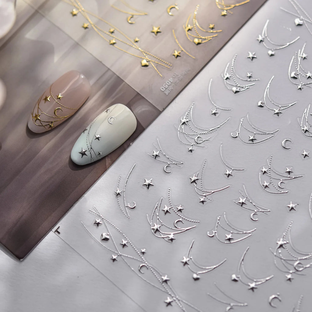 5D Bronzing Nails Sticker French 3D Star Necklace Small Accessories Nail Art Stickers DIY Luxury Metallic Manicure Decorations