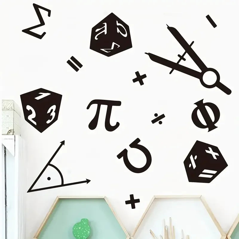 Black Creative Minimalist Math Symbol Wall Stickers - Removable PVC Decals for Bedroom, Living Room, Kitchen, Dining Room - Clas